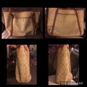 Light and dark brown canvas coach bag
